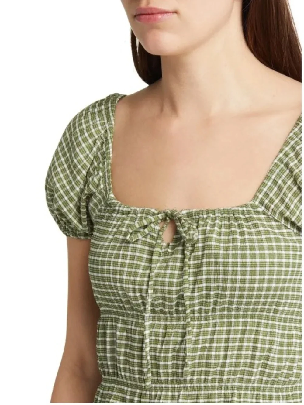 MADEWELL Green Gingham Tiered Peplum Top